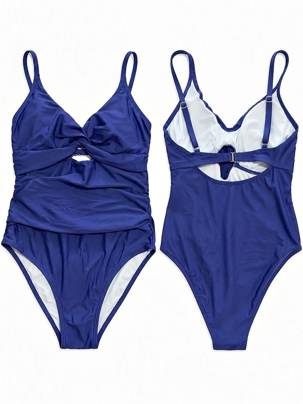 Cupshe Twist Front Cutout One Piece Swimsuit Blue & White